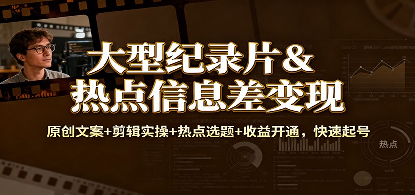大型纪录片&热点信息差变现：原创文案+剪辑实操+热点选题+收益开通，快速起号-赛德副业库