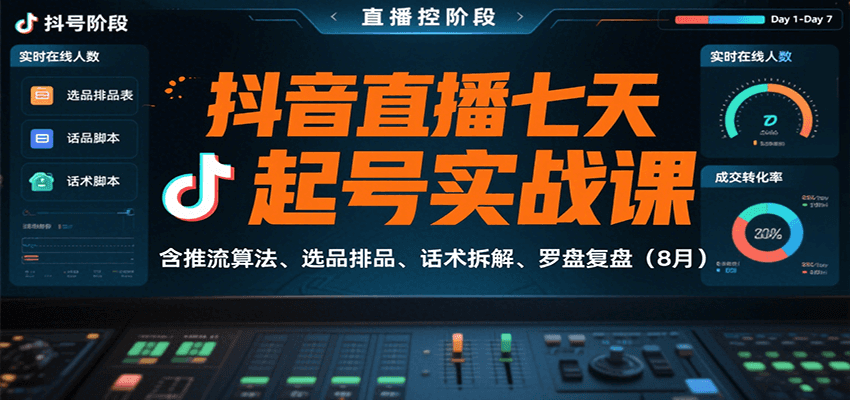 抖音直播七天起号实战课:含推流算法、选品排品、话术拆解、罗盘复盘(8月)-赛德副业库