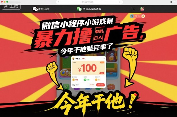 微信小程序小游戏暴力撸广告，单机日入100，今年干他就完事了-赛德副业库