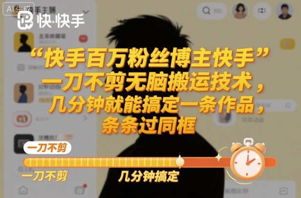 快手百万粉丝博主快手一刀不剪无脑搬运技术，几分钟就能搞定一条作品，条条过同框-赛德副业库