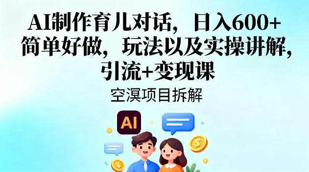 AI制作育儿对话，日入6张+，简单好做，玩法以及实操讲解，引流+变现课-赛德副业库