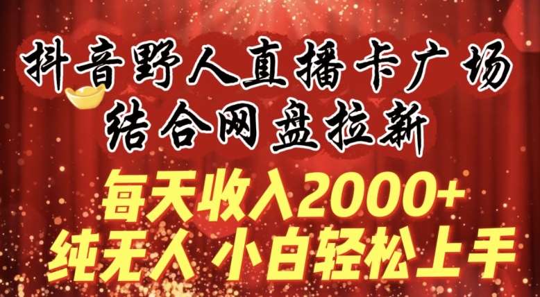 每天收入2000+，抖音野人直播卡广场，结合网盘拉新，纯无人，小白轻松上手【揭秘】-赛德副业库