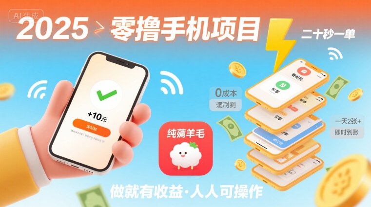 2025年零撸手机项目,二十秒一单,纯薅羊毛 一天2张+做就有-赛德副业库