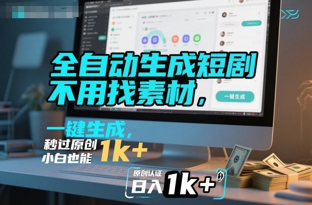 全自动生成短剧，不用找素材，不用剪辑，一键生成，秒过原创，小白也能轻松日入1k+【揭秘】-赛德副业库