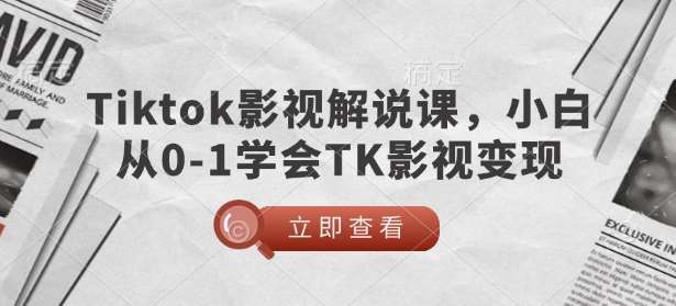 TikTok影视解说课，小白从0-1学会TK影视变现-赛德副业库