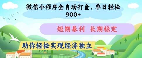 微信小程序全自动打金，单日轻松几张，短期暴利，长期稳定，助你轻松实现经济独立【揭秘】-赛德副业库