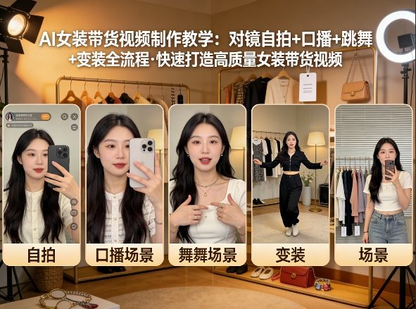 AI女装带货视频制作教学,对镜自拍、口播、跳舞、变装全流程,快速打造高质量女装带货视频-赛德副业库