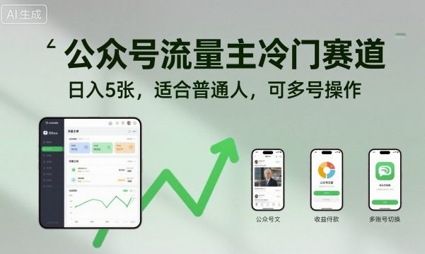公众号流量主冷门赛道,日入5张,适合普通人,可多号操作-赛德副业库