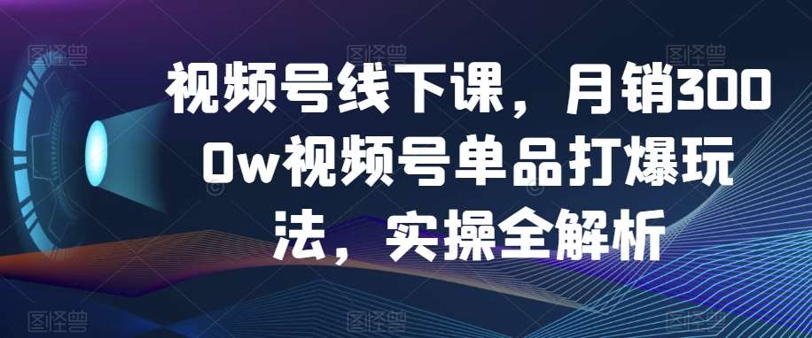 视频号线下课，月销3000w视频号单品打爆玩法，实操全解析-赛德副业库