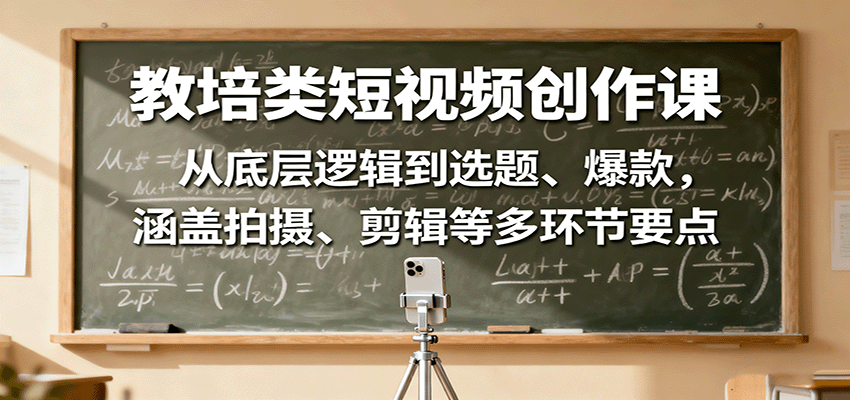 教培类短视频创作课：从底层逻辑到选题、爆款，涵盖拍摄、剪辑等多环节要点-赛德副业库