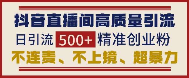抖音直播间引流创业粉，无需连麦、不用上镜、超暴力，日引流500+高质量精准创业粉-赛德副业库