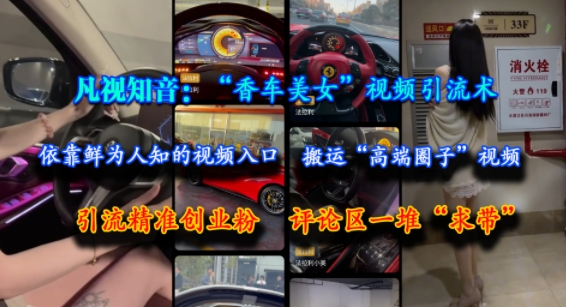 凡视知音：“香车美女”视频引流术，依靠鲜为人知的视频入口，搬运“高端圈子”视频，引流精准创业粉，评论区一堆“求带”-赛德副业库