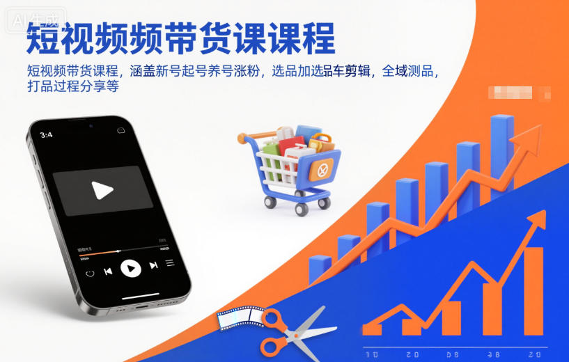 短视频带货课程，涵盖新号起号养号涨粉，选品加选品车剪辑，全域测品，打品过程分享等-赛德副业库