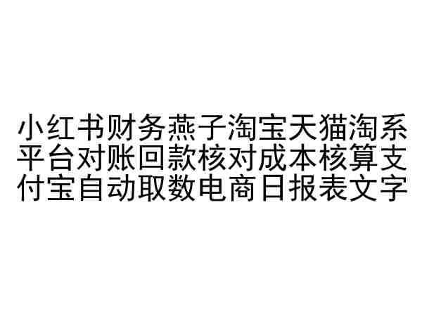 小红书财务燕子淘宝天猫淘系平台对账回款核对成本核算支付宝自动取数电商日报表-赛德副业库