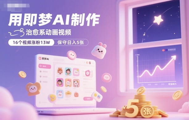 用即梦AI制作治愈系动画视频，16个视频涨粉13W，保守日入5张-赛德副业库