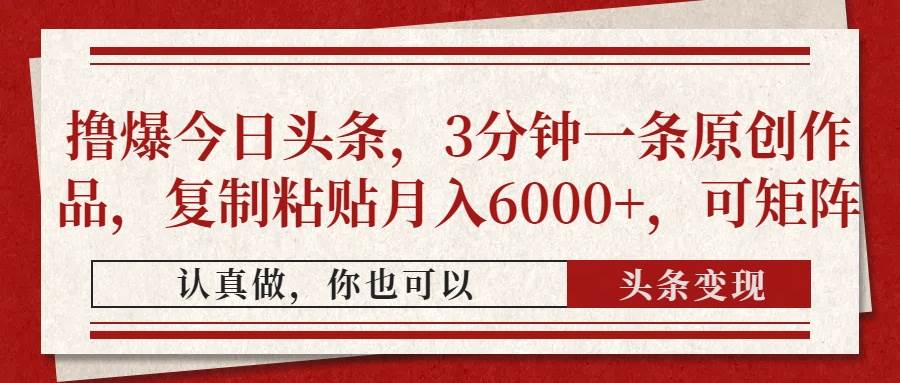 （14437期）撸爆今日头条，3分钟一条原创作品，复制粘贴月入6000+，可矩阵-赛德副业库