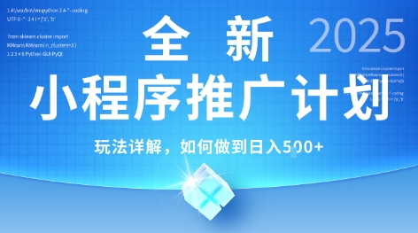 2025年最新小程序推广计划，简单操作，独家技术，日均5张+【揭秘】-赛德副业库
