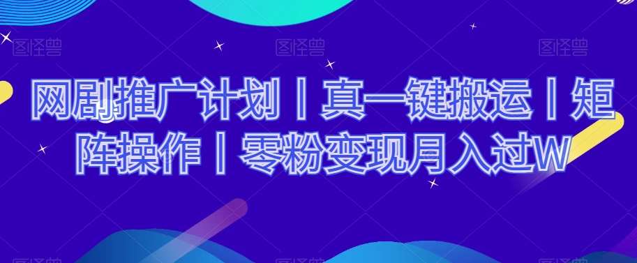 网剧推广计划丨真一键搬运丨矩阵操作丨零粉变现月入过W-赛德副业库