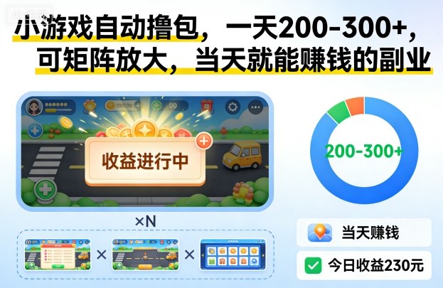 小游戏自动撸包,一天200-300+,可矩阵放大,当天就能賺钱的副业【揭秘】-赛德副业库