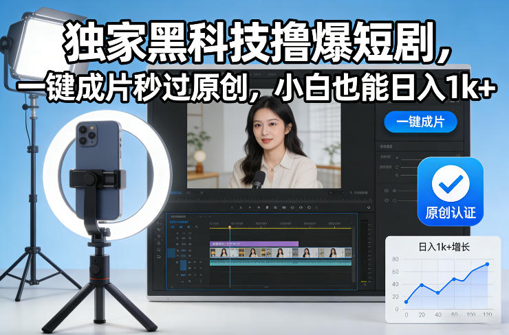 独家黑科技撸爆短剧，一键成片秒过原创，小白也能日入1k+【揭秘】-赛德副业库