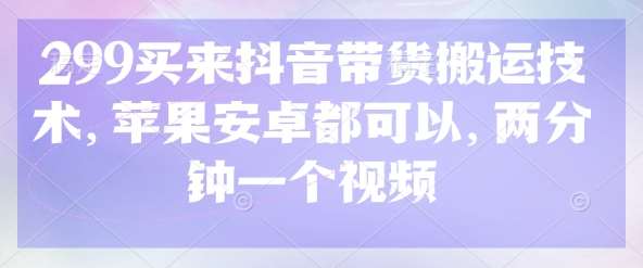 299买来抖音带货搬运技术,苹果安卓都可以,两分钟一个视频-赛德副业库