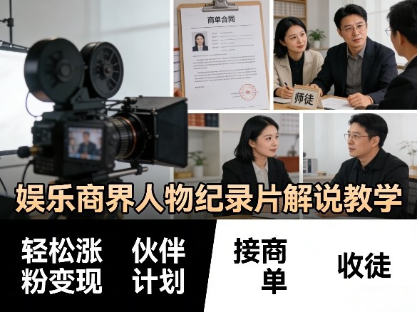娱乐商界人物纪录片解说教学,轻松涨粉变现,伙伴计划,接商单,收徒等-赛德副业库