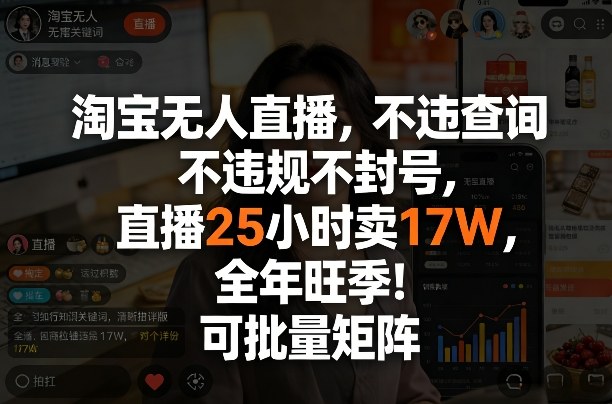 淘宝无人直播，不违规不封号，直播25小时卖17W，全年旺季！可批量矩阵【揭秘】-赛德副业库