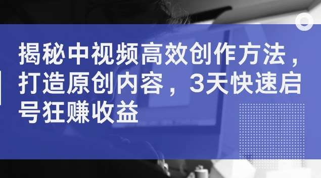 揭秘中视频高效创作方法，打造原创内容，3天快速启号狂赚收益【揭秘】-赛德副业库