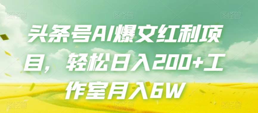 头条号AI爆文红利项目，轻松日入200+工作室月入6W-赛德副业库