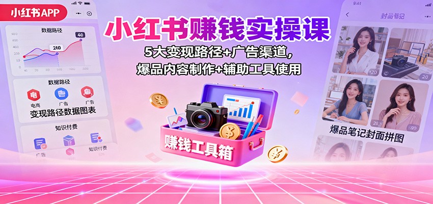 小红书赚钱实操课：5大变现路径+广告渠道，爆品内容制作+辅助工具使用-赛德副业库