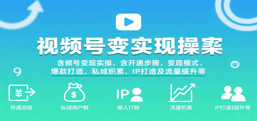 视频号变现实操，含开通步骤、变现模式、爆款打造、私域积累、IP打造及流量提升等-赛德副业库