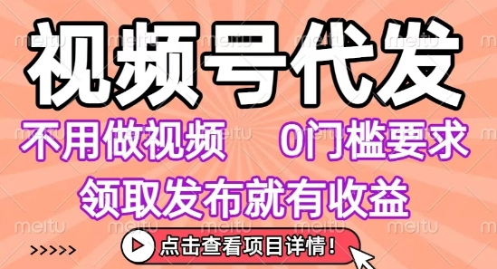 视频号代发，不用剪辑不用做视频，0门槛要求，领取发布就有收益，任务没有无上限，小白轻松上手【揭秘】-赛德副业库