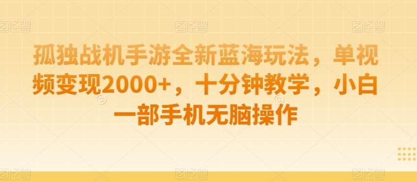 孤独战机手游全新蓝海玩法，单视频变现2000+，十分钟教学，小白一部手机无脑操作【揭秘】-赛德副业库