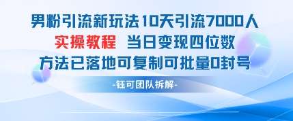 男粉引流新玩法10天引流7000人当日变现四位数可复制可批量0封号-赛德副业库