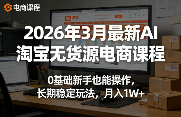 2026年3月最新AI淘宝无货源电商课程，0基础新手也能操作，长期稳定玩法，月入1W+-赛德副业库