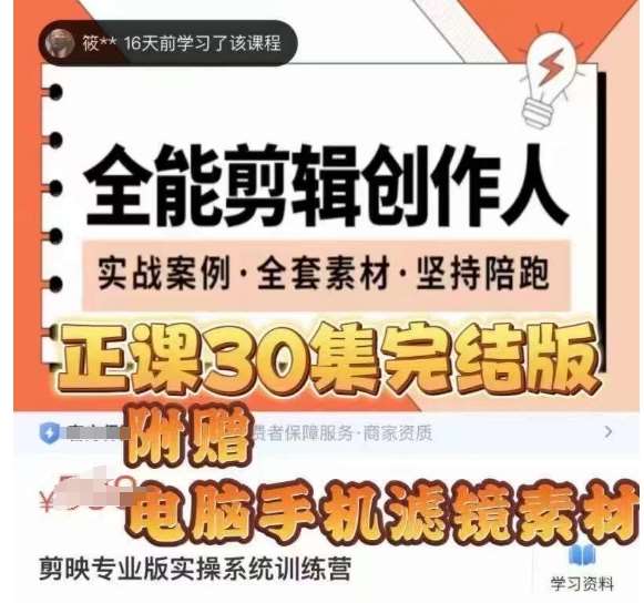 全能剪辑创作人,剪映专业版实操系统训练营,全面提升剪映剪辑技巧-赛德副业库