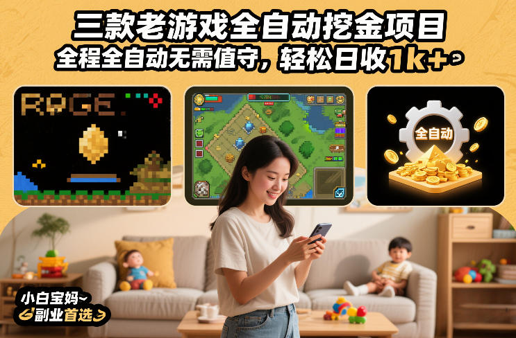 三款老游戏全自动挖金项目，全程全自动无需值守，轻松日收1k+，小白宝妈副业首选【揭秘】-赛德副业库