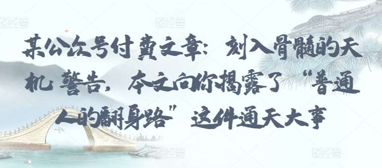 某公众号付费文章：刻入骨髓的天机: 警告，本文向你揭露了 “普通人的翻身路” 这件通天大事-赛德副业库