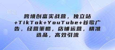 跨境创富实战营,独立站+TikTok+YouTube+谷歌广告,经营策略,店铺运营,精准选品,高效引流-赛德副业库