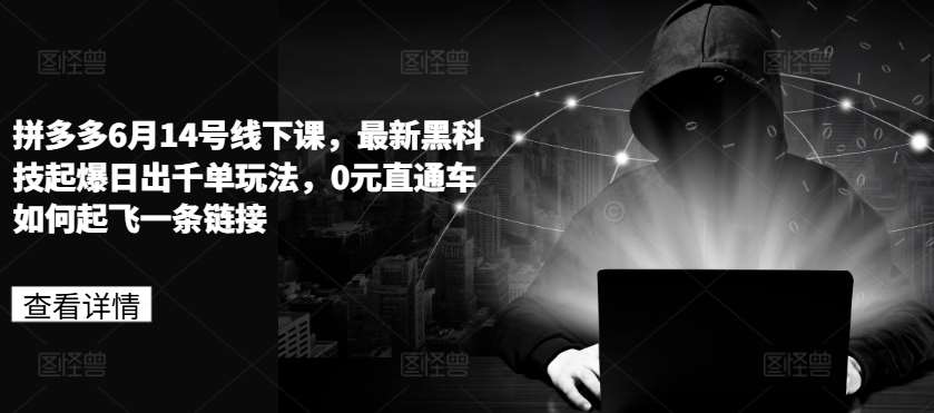 拼多多6月14号线下课，最新黑科技起爆日出千单玩法，0元直通车如何起飞一条链接-赛德副业库