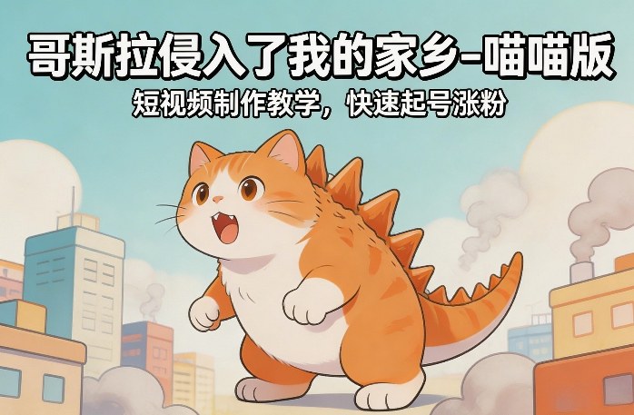 哥斯拉侵入了我的家乡–喵喵版短视频制作教学，快速起号涨粉-赛德副业库
