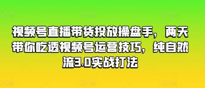 视频号直播带货投放操盘手，两天带你吃透视频号运营技巧，纯自然流3.0实战打法-赛德副业库