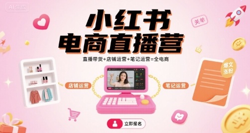 小红书电商直播营，直播带货+店铺运营+笔记运营=全电商-赛德副业库