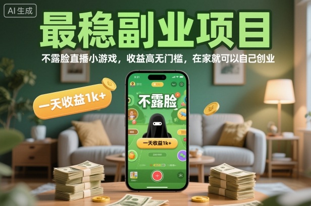 最稳副业项目，不露脸直播小游戏，收益高无门槛，一天收益1k+，在家就可以自己创业【揭秘】-赛德副业库