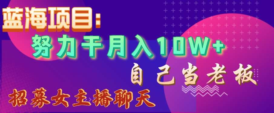 蓝海项目，努力干月入10W+，自己当老板，女主播招聘【揭秘】-赛德副业库