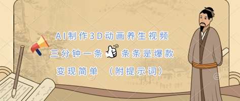 AI制作3D动画养生视频，三分钟一条，条条是爆款，变现简单(附提示词)-赛德副业库