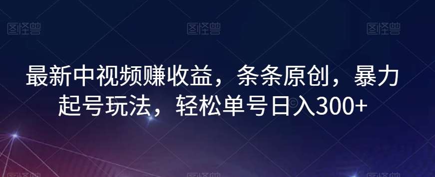 最新中视频赚收益，条条原创，暴力起号玩法，轻松单号日入300+【揭秘】-赛德副业库