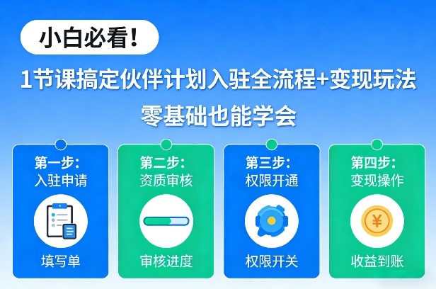 小白必看！1节课搞定伙伴计划入驻全流程+变现玩法，零基础也能学会-赛德副业库