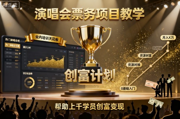 演唱会票务项目教学，业内培训天花板，帮助上千学员创富变现-赛德副业库