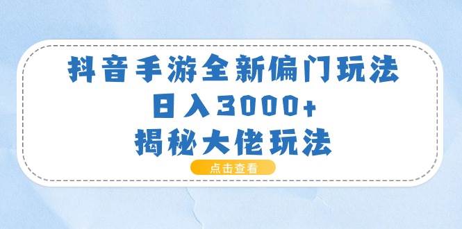 （11075期）抖音手游全新偏门玩法，日入3000+，揭秘大佬玩法-赛德副业库